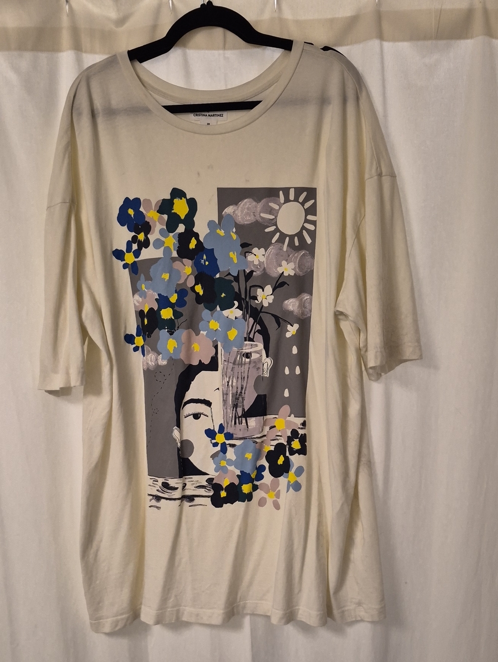 Nordstrom by Cristina Martinez Cream Graphic Tee With Designer Print. 2x.
